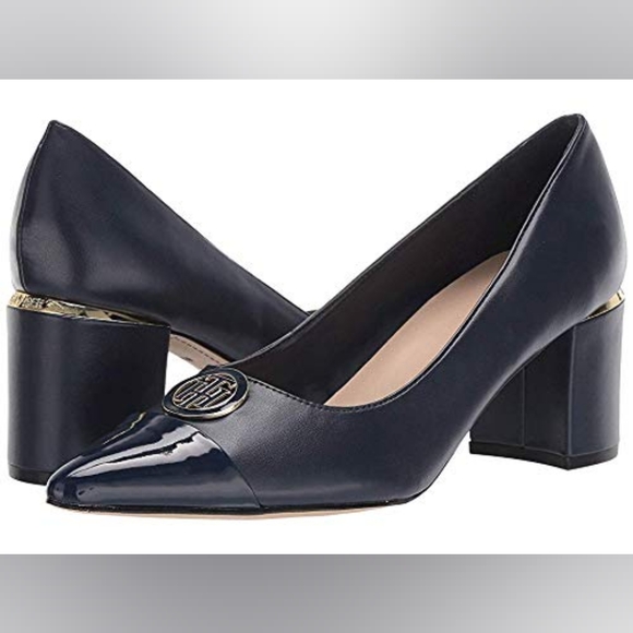 Tommy Hilfiger Cap Toe Block Heel Pump Neysa 2 Navy - Picture 1 of 8